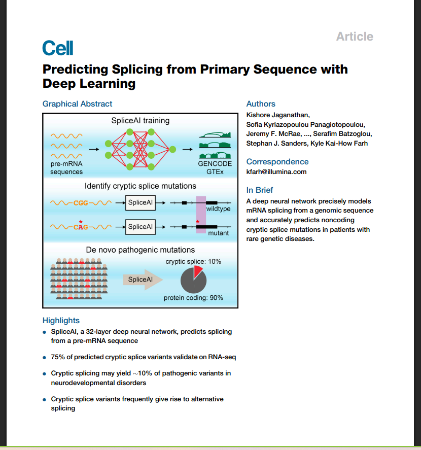 deep learning research paper?RNA splicing genetic AI